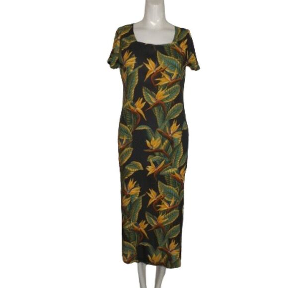 REYN SPOONER Midi Dress, XS, Black Fade/Bird of paradise Floral, Short sleeves - Picture 9 of 12
